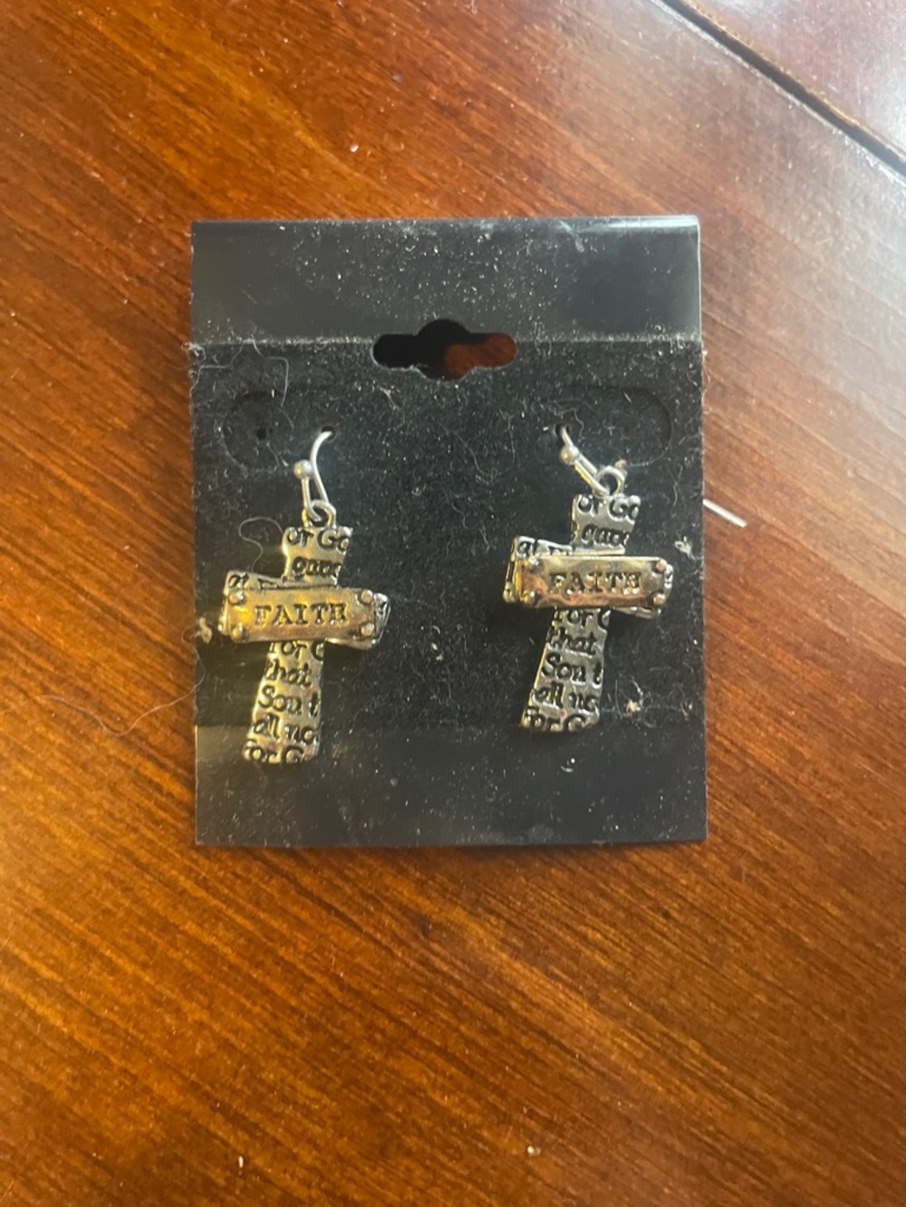 Faith Cross Dangle Earrings - Silver Tone